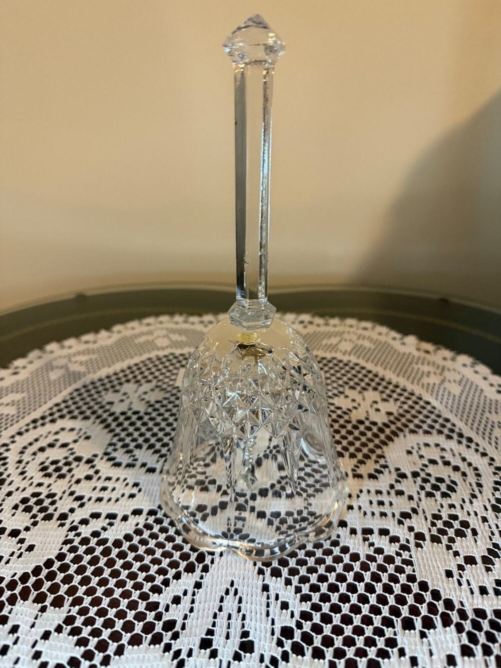 Vintage Cut Crystal Glass Bell Clear Faceted Handle Decorative Collectible
